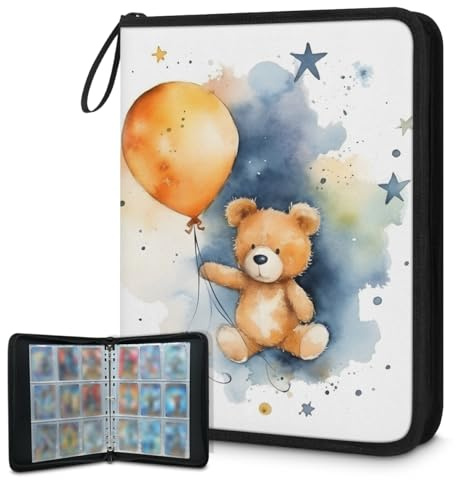 Card Binder 9 Pocket, 900 Pockets Trading Card Binder with Zipper Closure(Balloons Bears)