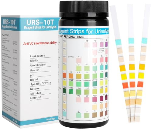 XRVRILE Bandelettes de test d'urine 100 pièces 10 en 1, bandelettes de test d'urine à domicile, bandes d'analyse d'urine pH bandeau, bandelettes de test de pH urinaire, bandelettes de test Ketone