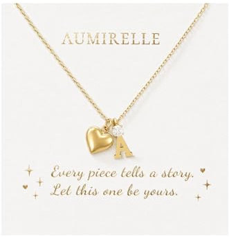 Kette mit Buchstaben Gold Damen, Herz Halskette wasserfest Edelstahl | Herz & Initialen Design