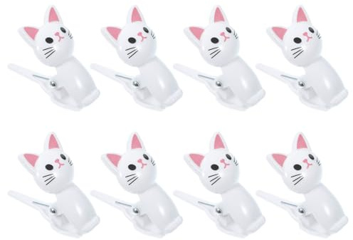 Uonlytech Lot de 8 Pinces à Sachets de Chat Blanc, Clips de Fermeture pour Paquet Alimentaires, Pinces Multi-usages Cuisine et Bureau, Fermeture Hermétique et Conservation Fraîcheur