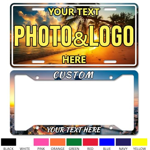 XSTZR Individuelles Kennzeichen & Rahmen – 6x12 Zoll Rostfreies Aluminium, | personalisiert mit Text, foto oder Logo, für Auto, LKW, SUV vorne, Universal passende dekorative Kennzeichenplatte