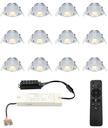 HOFTRONIC - Einbaustrahler Feuchtraum Badezimmer 12V Terrassenüberdachung IP44 Wasserdicht | 12x3W 200 Lumen Warmweiß lichtfarbe Dimmbar Schwenkbar Flach RF-Fernbedienung 3W Mini LED Einbaustrahler