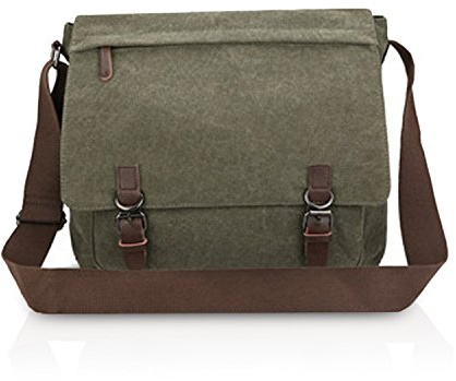 FANDARE Borsa a Tracolla Borse a spalla per 14 Pollici PC Ventiquattrore Borse Messenger di tela Uomo Donna Borsa postino Borsetta per viaggio lavoro scuola business università Pendolare verde L