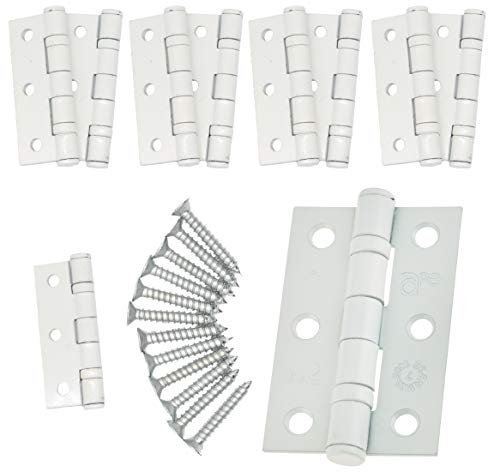Door Hinges 3 76mm Ball Bearing 5 Pair Pack [10 Hinges & Screws] White