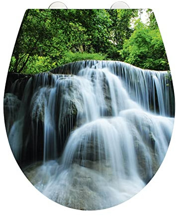 WENKO WC-Sitz Hochglanz Acryl Waterfall, High Gloss Oberfläche, hygienischer Toilettendeckel mit Absenkautomatik, aus antibakteriellem Duroplast, 39 x 45 cm
