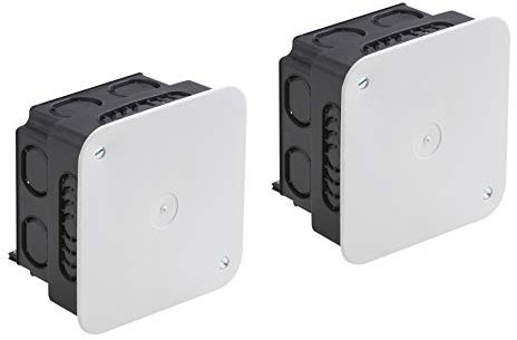 Meister Junction 100 x 100 x 45 mm-2 pieces-14 Cable Grommets-with lid-for Dry Indoor use/Flush-Mounted Set/Distribution Box for Interior Installation / 7461130, Black, White