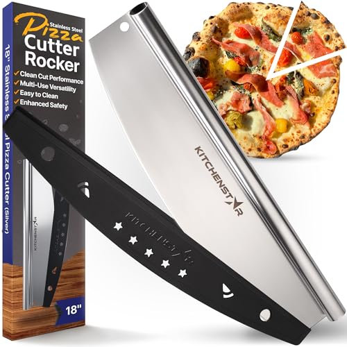 KitchenStar 45,7 cm Pizzaschneider Wippklinge – Scharfes Edelstahlschneidermesser, Schutzhülle, spülmaschinenfest, extra groß – kommerzielle Pizzaofen-Zubehör