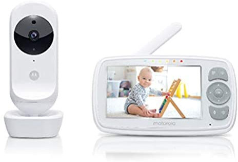 Motorola Baby Ease 34 - Monitor con fotocamera, 4,3 pollici, visione notturna, comunicazione bidirezionale, zoom, monitoraggio della temperatura ambiente, bianco, 2 Count (Pack of 1)