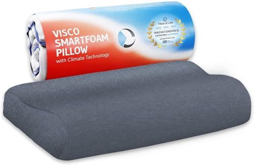 Kopfkissen 40x80 HADAR Wave Quickdry, höhenverstellbares HWS Nackenstützkissen aus Visco-Schaum mit Klima-Bezug, Nacken-Kissen für Seitenschläfer & Rückenschläfer, passt in 40 x 80 cm Bezug