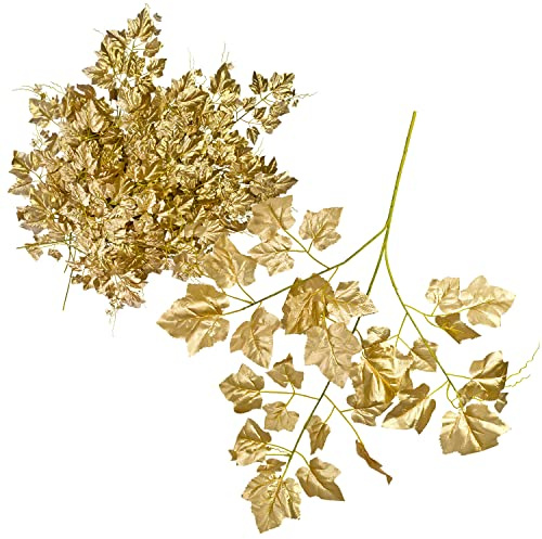 Decovego Künstliche Goldene Weinstockzweige, Kunstpflanze, 12 Stück, für weihnachtliche Dekoration & Events, flexibel formbar