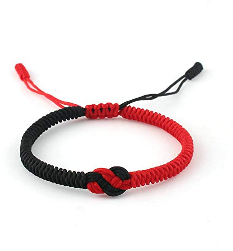 Bracciale Intrecciato,Braccialetti Intrecciati Fatti A Mano in Corda di Cotone Nero Rosso Fascino Regolabile Gioielli Classici Amicizia Tibetana Regalo per Ragazzo Ragazza Coppie Uomo Donna