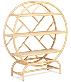 Desser Natural Rattan Bookcase Etagere – Sturdy Handmade Freestanding Bookshelf with 3 Shelves – Indoor Cane Circular Shelving Unit – H123cm x W106cm x D41cm