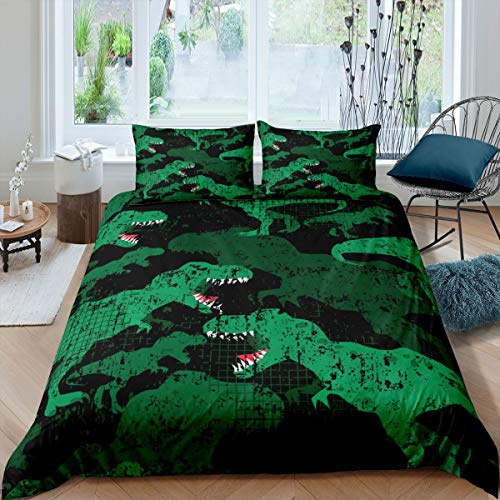 Dinosaurie sängkläder set djungel djur täcke skydd för barn vuxen 3D dinosaurie påslakan söt tecknad grön dinosaurie grunge sängkläder och linne 3 st dubbel
