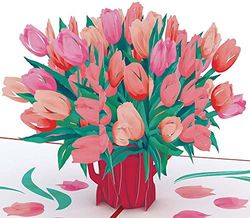 Lovepop® 3D-Pop-Up-Karte Tulpenstrauß romantische Grußkarte zum Valentinstag, Geburtstag, Mutter-, Vater-, Jahres oder Hochzeitstag | inkl. Umschlag & Versteckfach für Geld & Gutscheine