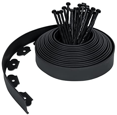 Froadp Bordure de Parterre Flexible en Plastique, Palissades de Jardin avec d'ancrage, Courbes de Parterre de Fleurs, Bordurette de Tonte, Bordures de Pelouse, Clôture de Jardin (10m, Noir)