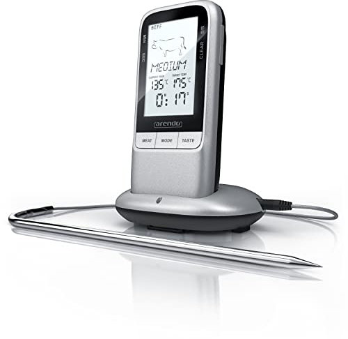 Arendo - Digitales Grillthermometer Bratenthermometer Kabellos - Funk Fleischthermometer- Ofenthermometer mit Timer - Kerntemperatur bis 250°C - BBQ Steak Grill Meat