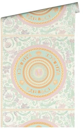 A.S. Création VERSACE WALLPAPER Blumen Luxus Tapete Floral 387052 Mintfarben Gold Rosa Weiß Grün Ranken 10,05x0,70m Made in Germany