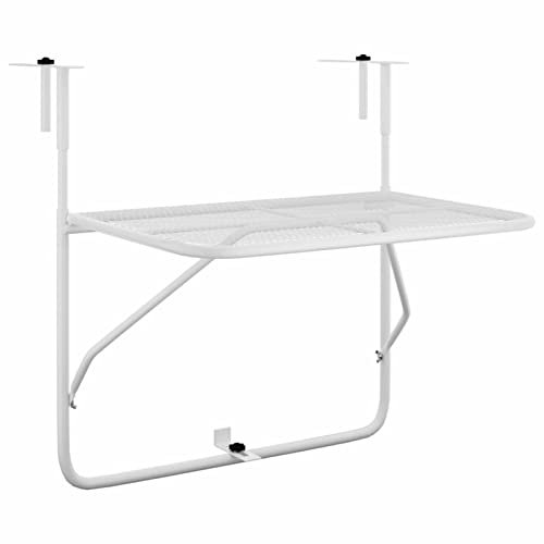 Tidyard Balkonhängetisch Balkontisch Wandklapptisch Hängetisch stabil Klapptisch Stahl Weiß 60x40cm