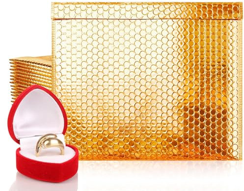 Amiff Goldene Luftpolsterumschläge, 33 x 27,9 cm, 50 Stück, glänzende Luftpolsterumschläge mit starkem, selbstklebendem Siegel, gepolsterte Versandumschläge, wasserdichte Luftpolsterumschläge,