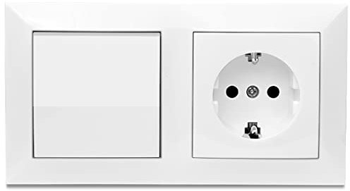 Enchufe Doble, Enchufe de Pared, Toma de Corriente Doble, Color Blanco, para Montaje en Superficie,10AX,16A,250V,1 Enchufe+1 Interruptor