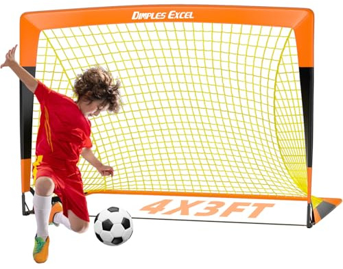 Dimples Excel Pop-Up Fußballtor – Faltbar für Kinder | 1er oder 2er Set in 120x90 / 152x110 / 213x152 cm | 3 Farben wählbar | Optional mit Ball, Pumpe, Hütchen & Zielscheibe | Für Garten & Geschenk