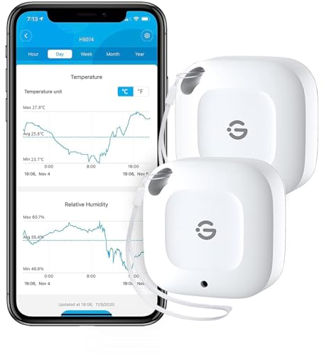 GoveeLife Bluetooth-Thermometer-Hygrometer,80 m, intellig.Temp.- und Luftfeuchtemessgerät mit App-Benachrichtigung, 2 Jahre gratis Datenspeicherung + -export,für Schlafzimmer, Gewächshaus, Weinkeller
