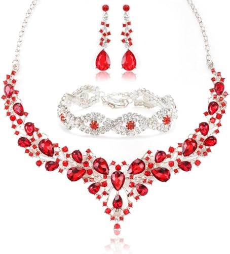 TOEECY TOEECYTropfenform Kristall Schmuckset Halskette Ohrringe Armband Elegant Luxuriös Hochwertig Strasssteine Damenschmuck