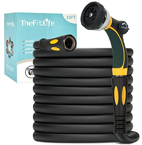 TheFitLife Flexibler Gartenschlauch – robuster, knickfester Wasserschlauch mit weichem Griff und Düse mit 8 Funktionen, langlebig, robust und auslaufsicher, für Gartenarbeit, Outdoor, Hof, 7,6 m