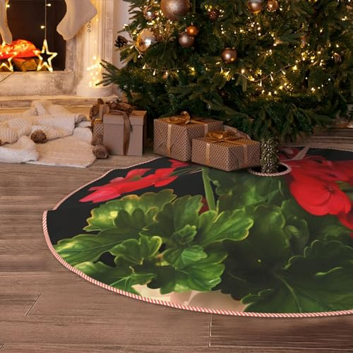 76,2 cm Weihnachtsbaumrock mit Klettverschluss, rote Geranien, 1 Weihnachtsbaumdekorationsmatte, rustikaler Klettverschluss, Weihnachtsbaum-Abdeckmatte, wasserdicht, Weihnachtsbaumrock für Urlaub,