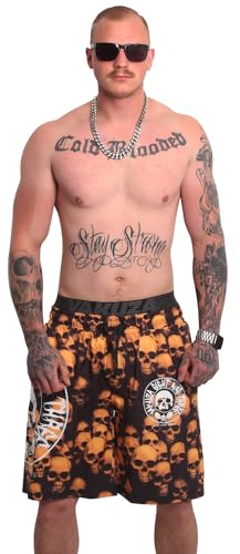 Yakuza Herren Skull Theme Badeshorts, Bunt, L