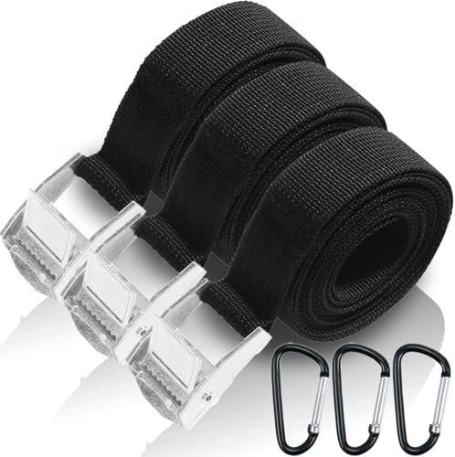 REJOECE Cinghia di Ancoraggio 3 metri, 3 Pezzi Carico Cinghie di Tensione con Fibbia, Cinghie di Carico Regolabili, Sport Cinghia di Fissaggio, Sicura del Carico Resistenza Fino a 250KG per Moto Truck