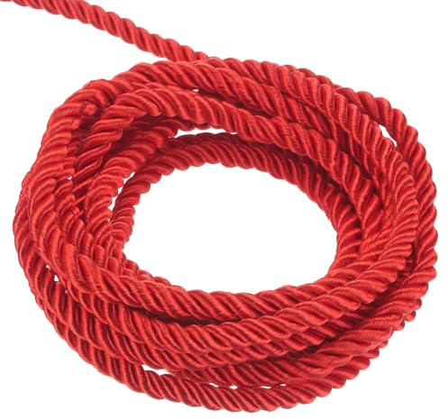 sourcing map Twisted Cord Trim 5 Yard 3mm Red - 5m | 3-Ply Twine Braided Rope Shiny Thread String for Craft Gift Bag Curtain Christmas Decor