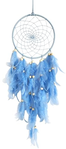 Dream Catcher for Girls, Large Dream Catchers for Bedroom Handmade Blue Dreamcatcher Beads and Feathers Wall Hanging Decoration for Living Room Bedroom