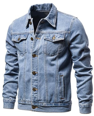 Dmmtot Herren-Jeansjacke, einfarbig, Knopftasche, schmale modische Jacke, lässig, Arbeitsmantel, Cargojacke, klassisch, langlebig, Streetwear, stylischer Mantel, Rugby, Übergröße M-5XL, Hellblau1, 3XL