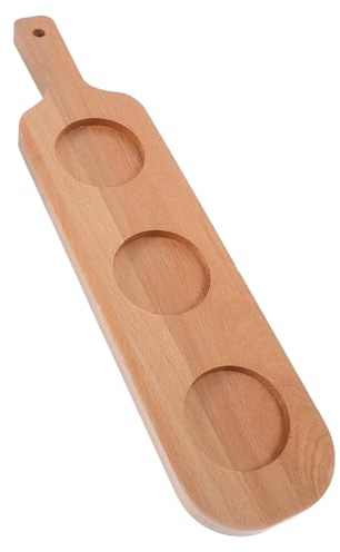 VILLFUL Bandeja de Madera Natural Porta Vasos Resistente y Funcional con 3 Orificios para Copas Diseño Rústico para Bares y Ktvs
