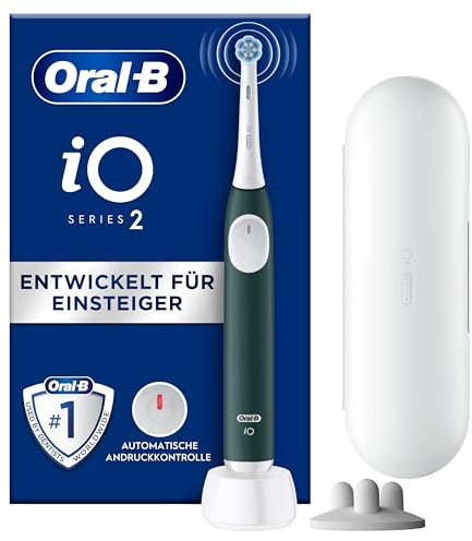 Oral-B iO Series 2 Elektrische Zahnbürste/Electric Toothbrush, 1 Aufsteckbürste, 3 Putzmodi für Zahnpflege, Magnet-Technologie, Reise-Etui, Aufsteckbürstenhalter, Designed by Braun, Forest Green