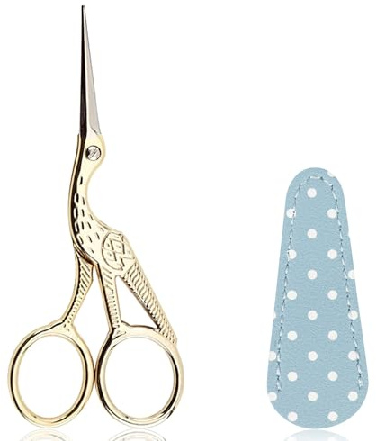 BIHRTC Small Craft 4.5Inch Embroidery Scissors with Artificial Leather Cover Stainless Steel Tip Bird Stork Scissors Shears for Sewing Crochet Embroidery Paper Art Work