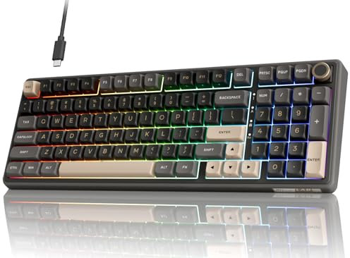 RK ROYAL KLUDGE R98 Pro Mechanical Keyboard, 96% Wired Gaming Keyboard RGB Backlit with Number Pad and Volume Knob, Gasket Mount, MDA Profile US Layout PBT Keycaps, Hot Swap Pre-lubed Linear Switch