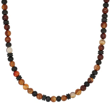 s.Oliver Halskette Edelstahl Herren Halsschmuck, mit Steel Beads, Achat, 50+5 cm, Braun, Kommt in Schmuck Geschenk Box, 2039732