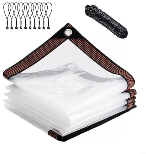 Bâche transparente imperméable robuste de 2 x 3 m avec œillets – Bâche 80 % polyéthylène transparent pour protection extérieure, serre, jardin, porche – Résistante aux intempéries et isolation