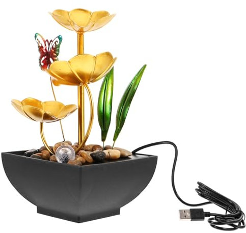 GALPADA Fontana Da Tavolo Mini Con Foglia Di Loto in Ferro Usb Decorazione Interni Per Ufficio e Casa Fontana Zen Rilassante Per e Scrivania