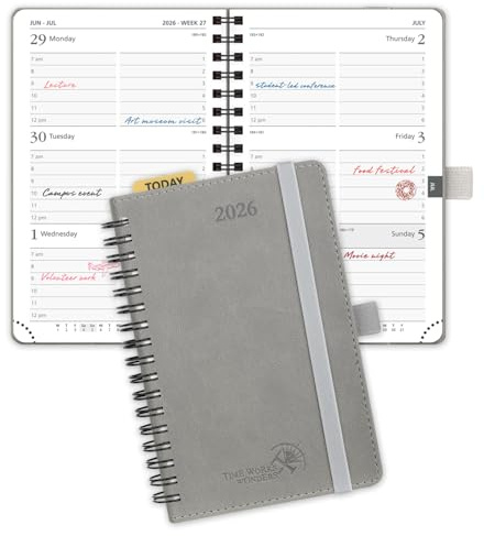 POPRUN Planificateur de poche 2026 (petite taille - 10,2 x 16,7 cm) hebdomadaire et mensuel pour sac à main - Calendrier 2026 (janvier 2026 à décembre 2026) avec couverture souple, règle en plastique