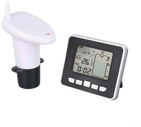 RichVibe Medidor digital de nivel de tanque de agua con sensor de temperatura para cisterna al aire libre almacenamiento de agua de lluvia rango de transmisión de 100 m