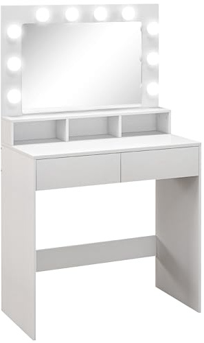 HOMCOM Coiffeuse avec Miroir Hollywood 10 Ampoules 80 x 40 x 135 cm Blanc