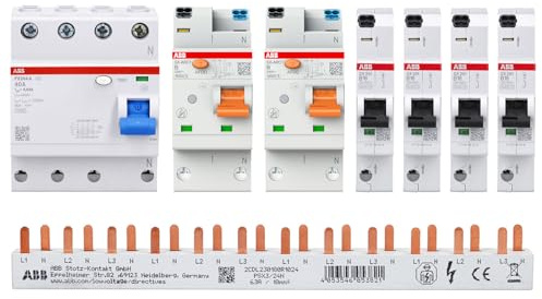 ABB FlexLine Komplettset FI, Sicherungsautomaten & AFDD mit Phasenschiene | 4× SX201-B16 LS-Schalter, 2× SX-ARC1 B16 Fehlerlichtbogen-Schutz (AFDD), 1× FX204 FI 40A/30mA, PSX3/24N