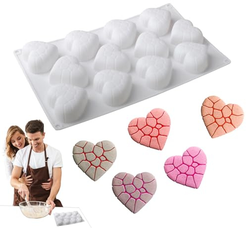Tioheam Moule à cupcakes | Moules en silicone pour gâteaux – Moule anti-adhésif réutilisable en forme de cœur craquelé, gadgets de cuisine, fournitures de cuisson pour chocolat, brownie, mousse, pain