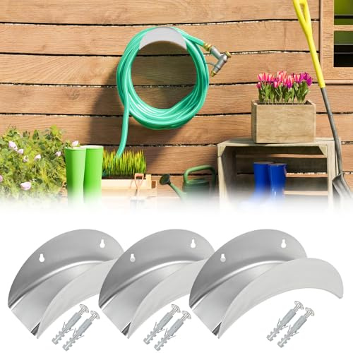 3 Stück Schlauchhalter Wand, Gartenschlauch Halterung Gartenschlauchhalter 27,7 x 12 x 13 cm Wandhalterung Schlauchaufbewahrung aus Metall für Garten Schlauchaufhängung