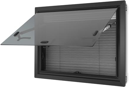 Fenêtre basculante pour camping-car - 600 x 450 mm - Avec store et moustiquaire - 65° - Fermeture éclair externe - Pour van et camping-car