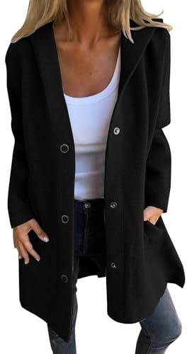Cocila Giacca Casual Monopetto Con Cappuccio Cappotto 2025 Cappotti Lunghi Monopetto Per Donna Trench Casual Da Donna Felpe Spedizione Gratuita (Black M)