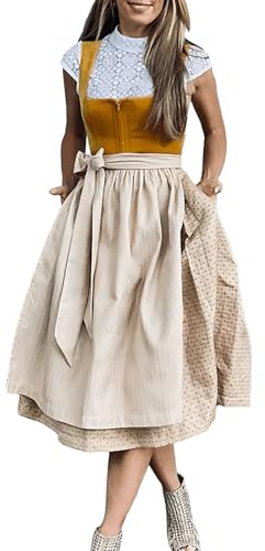 Angxiwan Dirndl schwarz,Trachtenkleid Dirndlkleid Trachtenmode Midi Bayerisches Dirndl Kleid für Damen Lang Wiesn Outfit Elegant Retro Kleider Festlich für Bierfest Oktoberfest